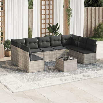vidaXL 10-delige Loungeset met kussens poly rattan, Verzenden, Loungeset