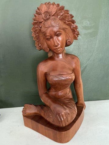 Balinese geknielde dame - Hout (Coromandel) - Indonesië -, Antiquités & Art