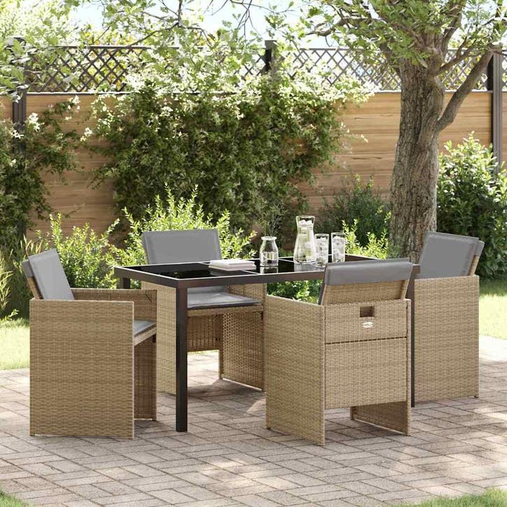 vidaXL Tuin Eettafel Set 5 pcs Beige poly rattan, Tuin en Terras, Tuinsets en Loungesets, Nieuw, Verzenden
