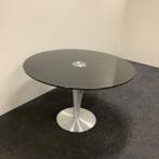 design ronde glazen tafel doorsnede 120 cm, gehard zwart, Gebruikt, Bureau