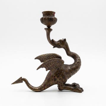 Rara Coppia di Candelieri Draghi Alati in Bronzo –