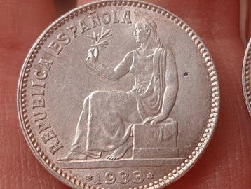 Spanje. Second Republic. 1 Peseta 1933 (2 monedas) (Zonder