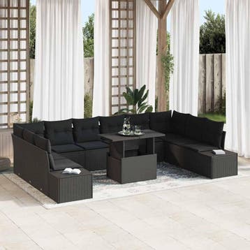 vidaXL Tuinbank Set 11 st Zwart poly rattan, Verzenden, Nieuw