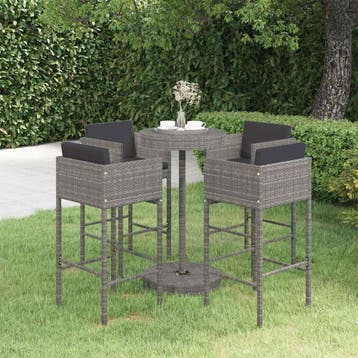 vidaXL 5-delige Tuinbarset met kussens poly rattan grijs, Verzenden