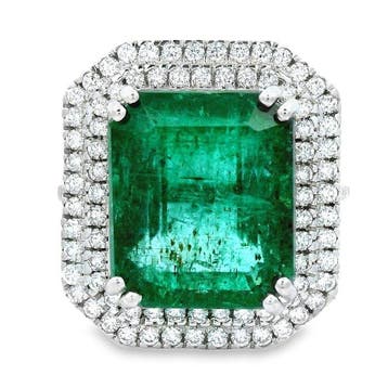 Ring Platina - 6.65ct. tw. Smaragd - Diamant - Smaragdring, Nieuw