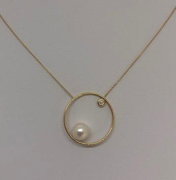 Collier FreshWater Pearl - Or jaune 18K - 0.03ct. tw.