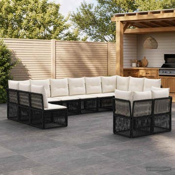 vidaXL Tuinbank Set 12 st Zwart poly rattan, Tuin en Terras, Verzenden, Nieuw