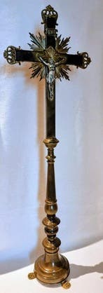 Antiek Kruis - Messing, Hout - 1800-1850 - Antiek