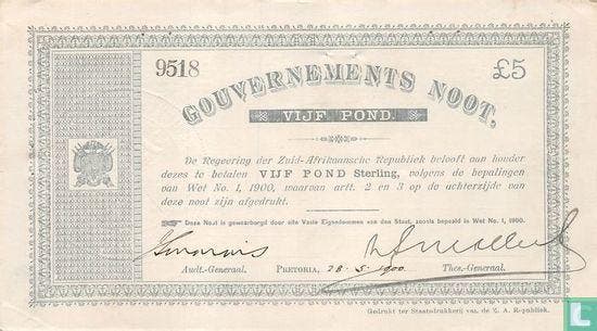 Zuid-Afrika - Zuid Afrika 5 Pounds  - 1900, Postzegels en Munten, Bankbiljetten | Afrika, Los biljet, Overige landen, Verzenden