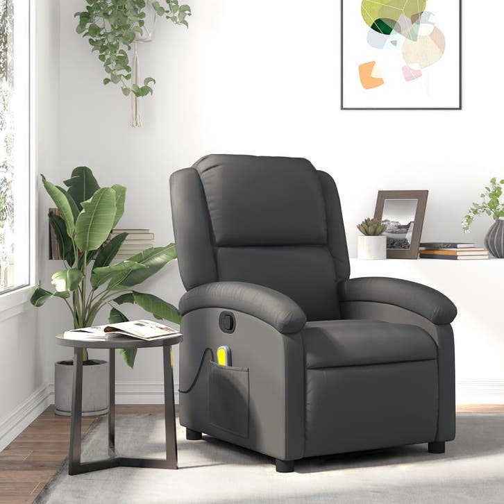 vidaXL Massagestoel van echt leer, grijs, Huis en Inrichting, Fauteuils, Nieuw, Verzenden