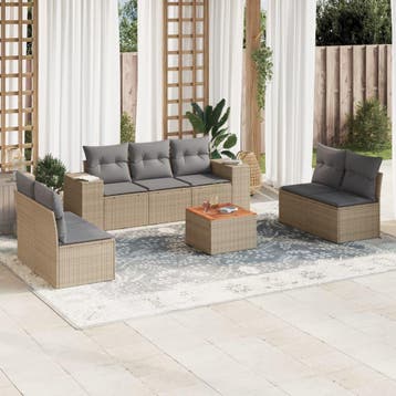 vidaXL 8-delige Loungeset met kussens poly rattan beige, Verzenden, Loungeset