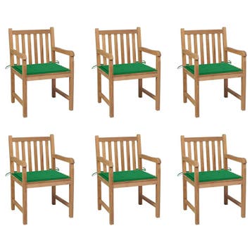 vidaXL Tuinstoelen 6 st met groene kussens massief teakhout, Verzenden, Nieuw