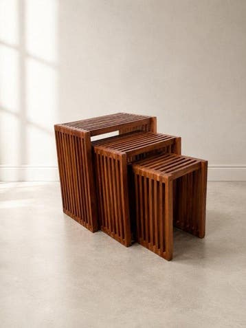 Set bijzettafels - 3-delige nesting set – Handgemaakt teak –