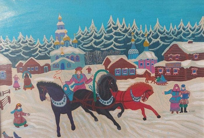 Luba Simansky - Nostalgia Invernale (Troika in corsa), Antiek en Kunst, Kunst | Schilderijen | Modern