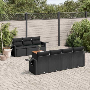 vidaXL 8-delige Loungeset met kussens poly rattan zwart, Verzenden, Nieuw, Loungeset