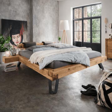 TPT Möbel Woodfield Massief Wild Eiken Balkenbed - 140 x 210, Nieuw