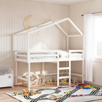 vidaXL Halfhoogslaper met ladder en bedhuis grenenhout wit, Verzenden