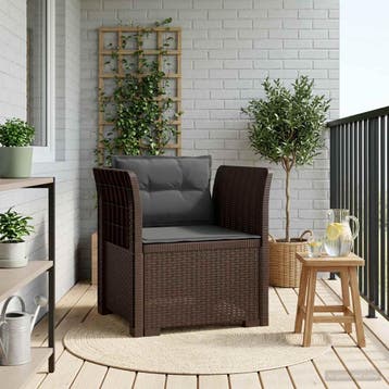 vidaXL Eén-zits Fauteuil met Kussens Rieten Look PP Bruin, Verzenden, Nieuw