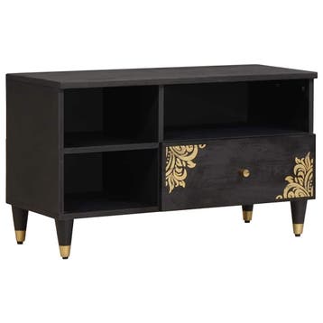 vidaXL TV Kast met lade Zwart 80 x 33 x 46 cm Massief Mango, Huis en Inrichting, Woonaccessoires | Cd- en Dvd-rekken, Verzenden