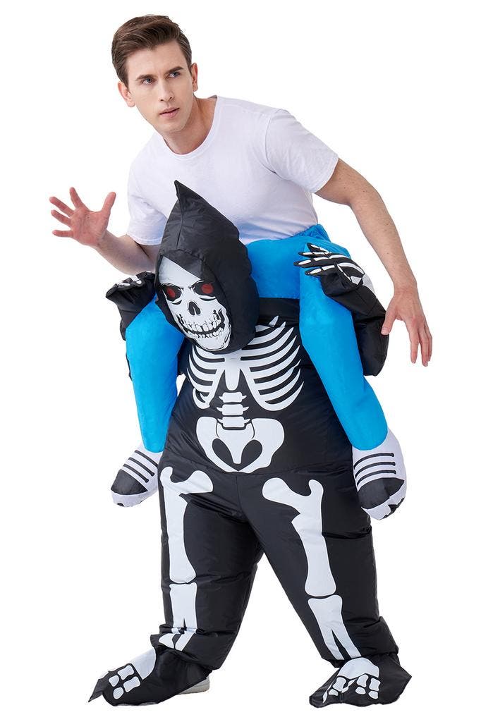KIMU® Opblaas Kostuum Zittend op Skelet Zwart Opblaasbaar Pa, Kleding | Heren, Carnavalskleding en Feestkleding, Nieuw, Ophalen of Verzenden