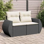 vidaXL Tuinbank 2-zits met kussens poly rattan zwart, Verzenden, Nieuw