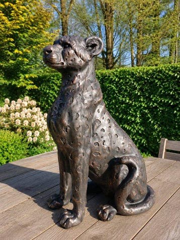 Beeld, garden statue in bronze color of a leopard - 60 cm -, Antiek en Kunst, Curiosa en Brocante