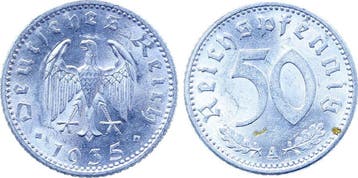Duitsland 50 Reichspfennig 1935 A f prfr J 368 aluminium, Verzenden, België