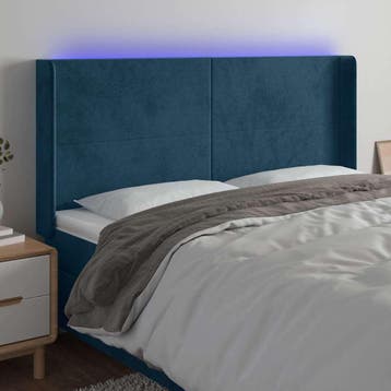 vidaXL Hoofdbord LED 183x16x118/128 cm fluweel donkerblauw, Verzenden, Nieuw