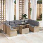 vidaXL Tuinbank Set met kussen 10 pcs Beige Poly rattan, Verzenden