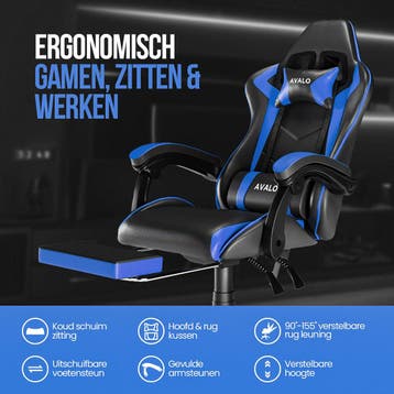 Avalo Gaming Stoel - Zwart/Blauw, Verzenden, Nieuw