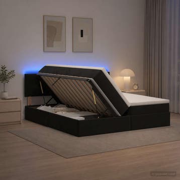 vidaXL LED opbergbed met matras Zwart 200 x 200 cm Fluweel, Verzenden, Nieuw