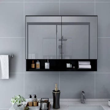 vidaXL Badkamerspiegelkast LED 80x15x60 cm MDF zwart, Verzenden