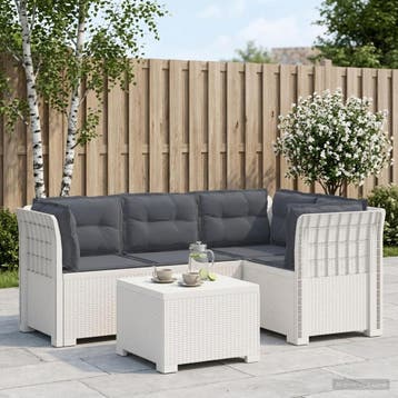 vidaXL 4-Zitter Tuin Sofa met Kussens Rattan Look PP Wit, Verzenden, Nieuw