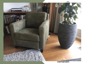 Fauteuil van leer met houten poten - groen leer, Huis en Inrichting, Ophalen of Verzenden, Nieuw
