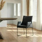 Set van 4 zwart leren eetkamerstoelen Els, met armleuning -, Ophalen of Verzenden, Nieuw, Leer
