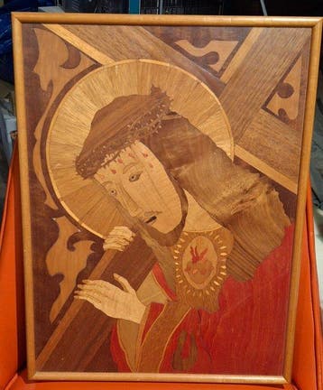 Paneel - Handgemaakt Wandpaneel - Christus met kruis en