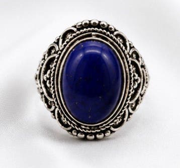Vintage Sterling Zilver 925 Lapis Lazuli Ring - Ring