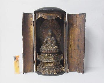Antieke houten Zushi (draagbaar schrijn) met verguld, Antiek en Kunst