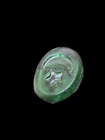 Médiéval Éblouissant vert lunaire, intaille islamique en