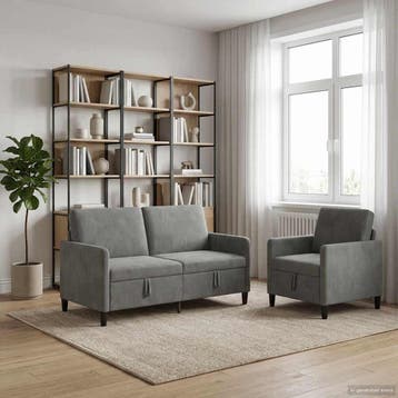 vidaXL Sofa Set Met Opslag 2 st Donkergrijs Polyester, Verzenden