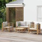 vidaXL 5-delige Loungeset met kussens bamboe lichtgrijs, Verzenden, Nieuw, Loungeset