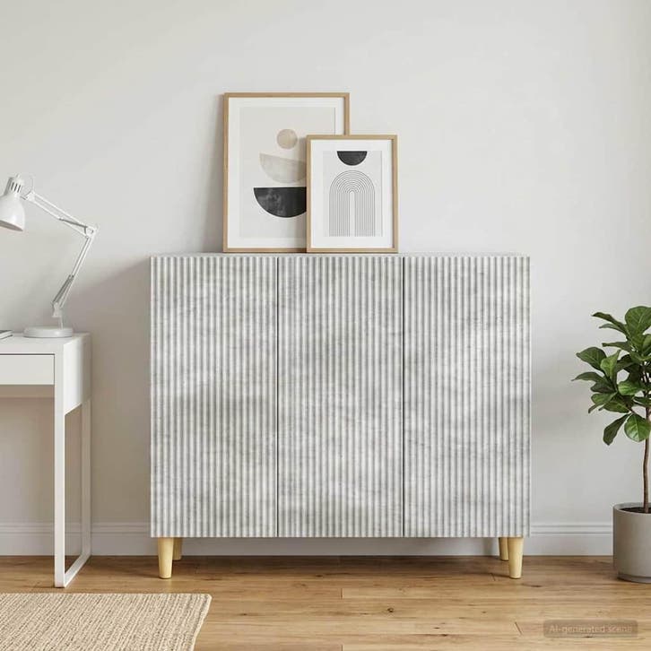 vidaXL Dressoir Betongrijs 89 x 34,5 x 80 cm Bewerkt hout, Huis en Inrichting, Kasten | Dressoirs, Nieuw, Verzenden