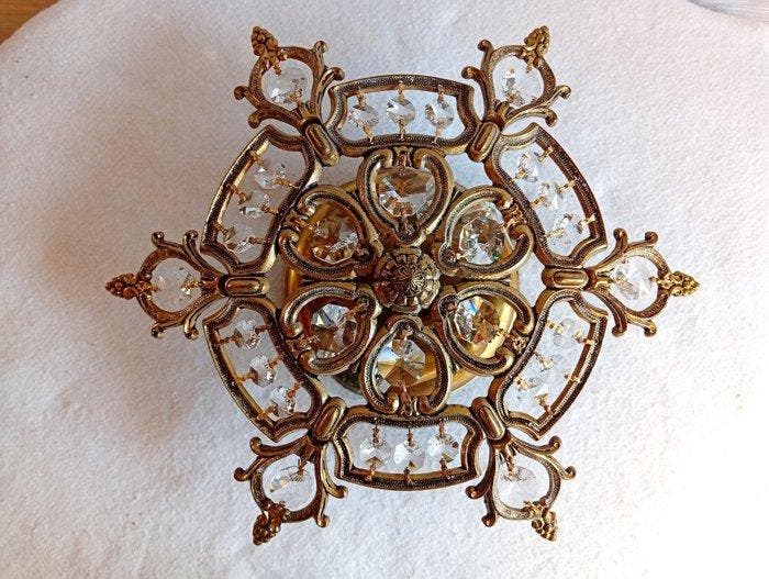 Plafonnier - Laiton, Verre - Plafond ou mur, Antiek en Kunst, Curiosa en Brocante