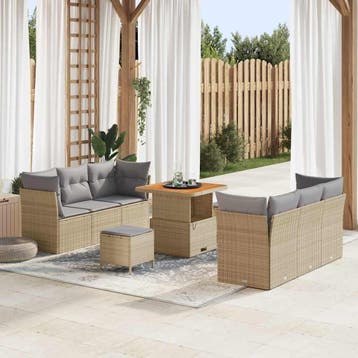 vidaXL Tuinbank Set met kussen 9 pcs Beige en Lichtgrijs, Verzenden, Nieuw