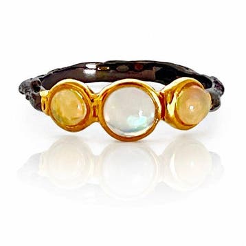 925 zilver, zwart gerhodineerd - opaal - Ring
