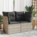 vidaXL Tuinbank 2-zits met kussens poly rattan lichtgrijs, Verzenden, Nieuw