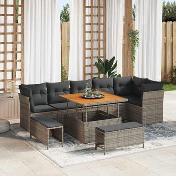 vidaXL Tuinbank Set 9 st 6-Aantal zitplaatsen Grijs, Verzenden