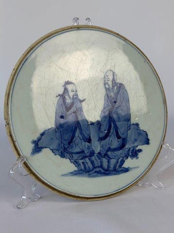 Een blauw-witte Twee Wijzen porseleinen plaquette -, Antiek en Kunst