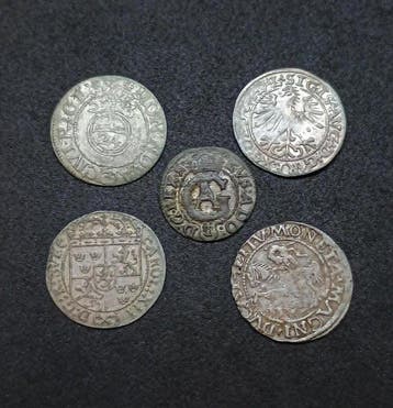 Livonia, Polen, Zweden. Set of 5 coins, various
