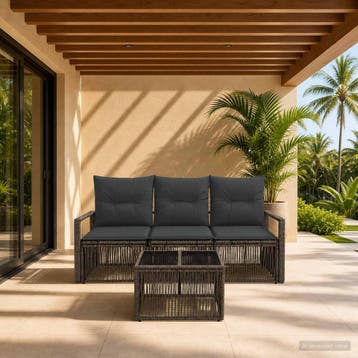 vidaXL Tuinbank Set 4 st Grijs poly rattan, Verzenden, Nieuw